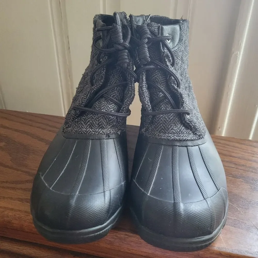 Size 10 Sperry black & gray winter duck boots, wool blend uppers